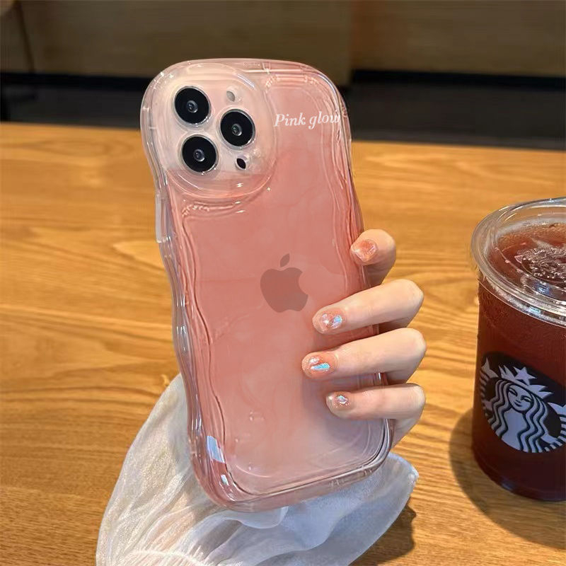粉紅暈染波浪紋手機殼【適用蘋果】