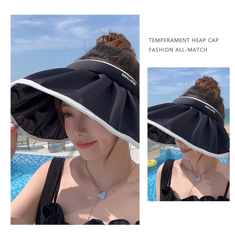 "夏季黑膠空頂帽髮箍可折疊貝殼帽