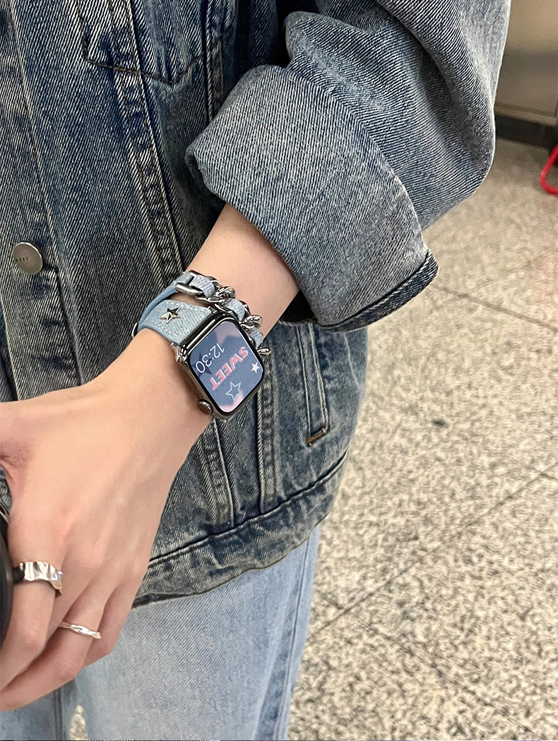 夏天皮質金屬雙圈錶帶apple watch