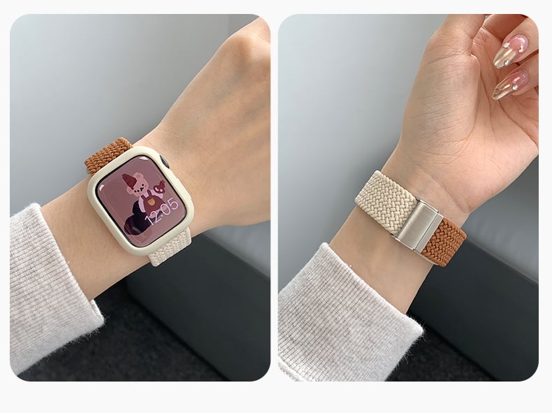 夏天尼龍雙色編織錶帶apple watch