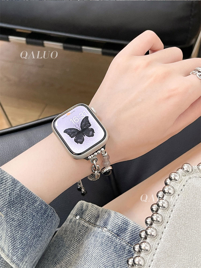美人魚水晶珍珠鏈錶帶適用AppleWatch