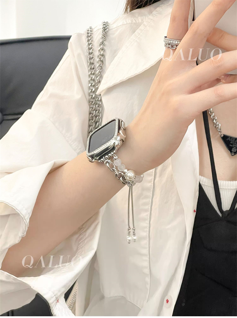 美人魚水晶珍珠鏈錶帶適用AppleWatch